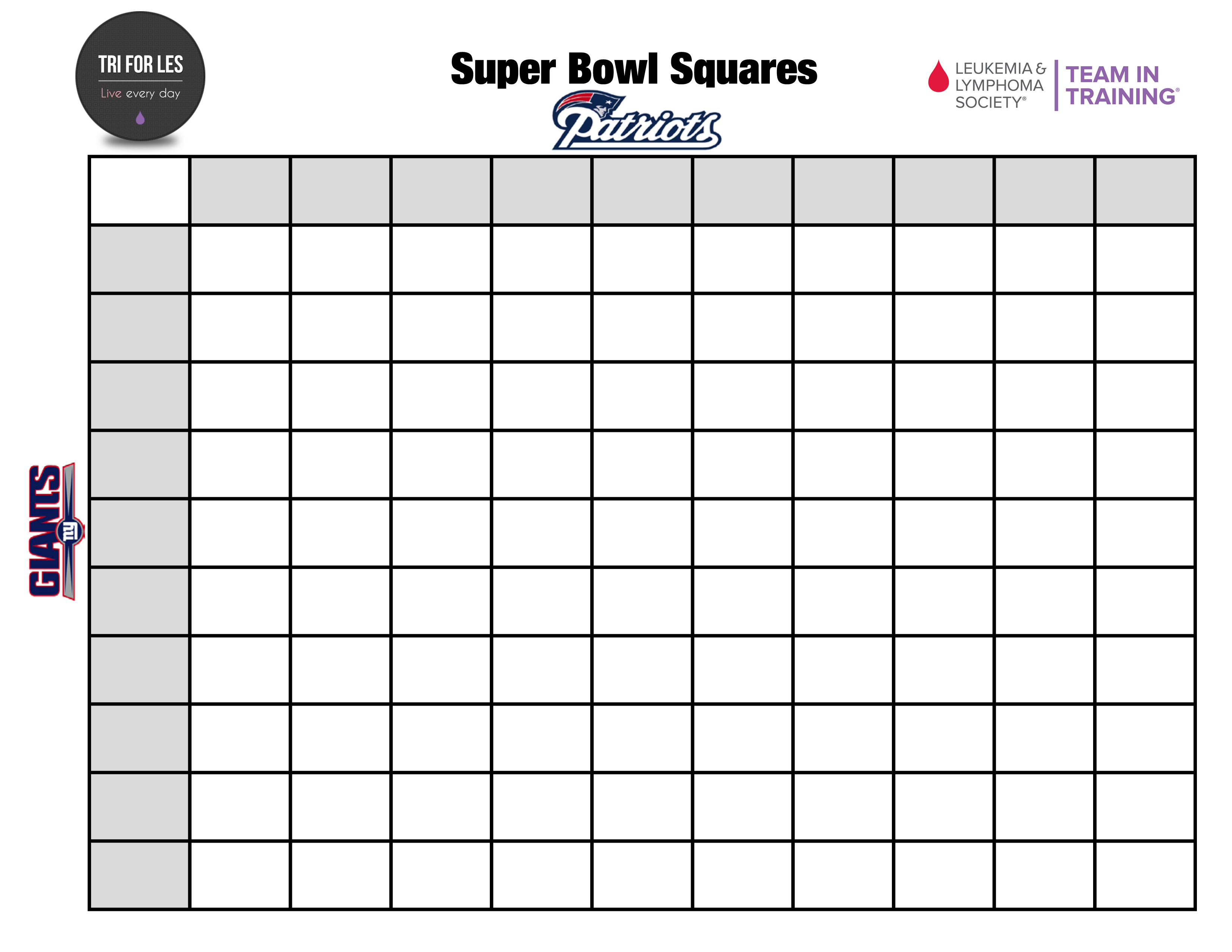 Super Bowl Squares Pool for Charity! Tri for Les